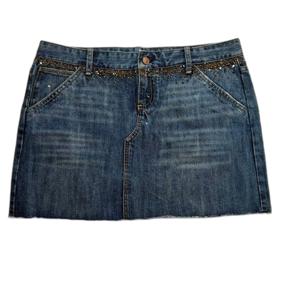 Vintage Express X2 Denim Laboratory Studded Denim Mini Skirt Womens 8 NWT Y2K